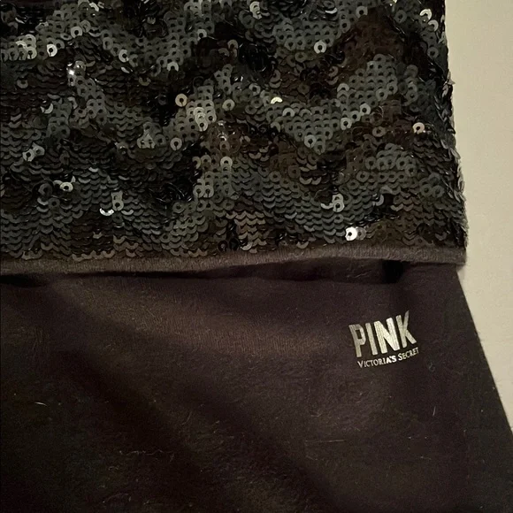 Pink Victoria's Secret size large Black Leggings with Sequin Waistband - Picture 3 of 9